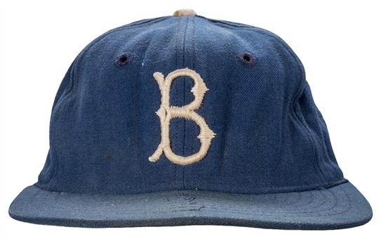 1955-56 Jackie Robinson Game Used Brooklyn Dodgers Cap (MEARS)